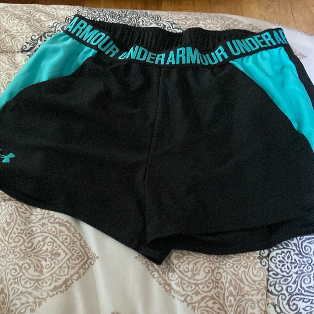 Under armour black and aqua pocket shorts